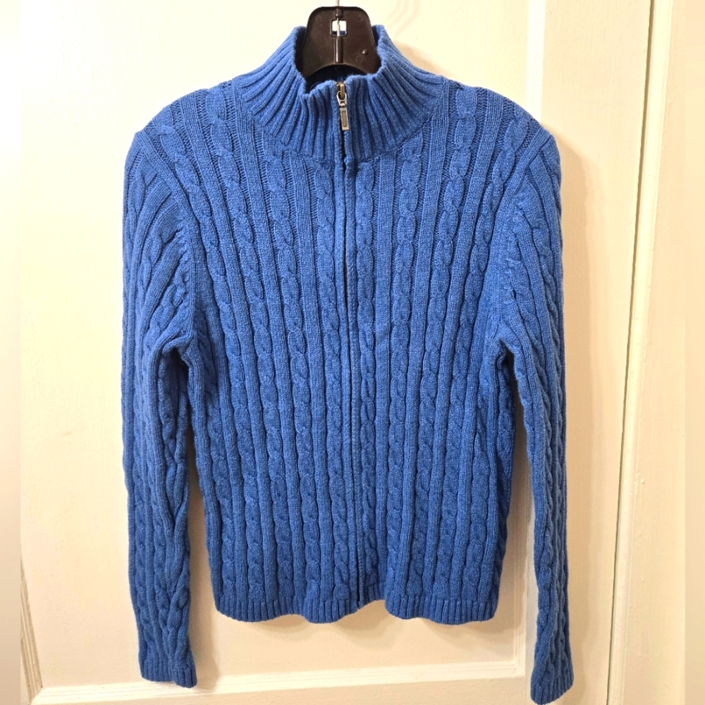 L.L Bean Blue Zip-up Cable-knit Sweater Sz. S